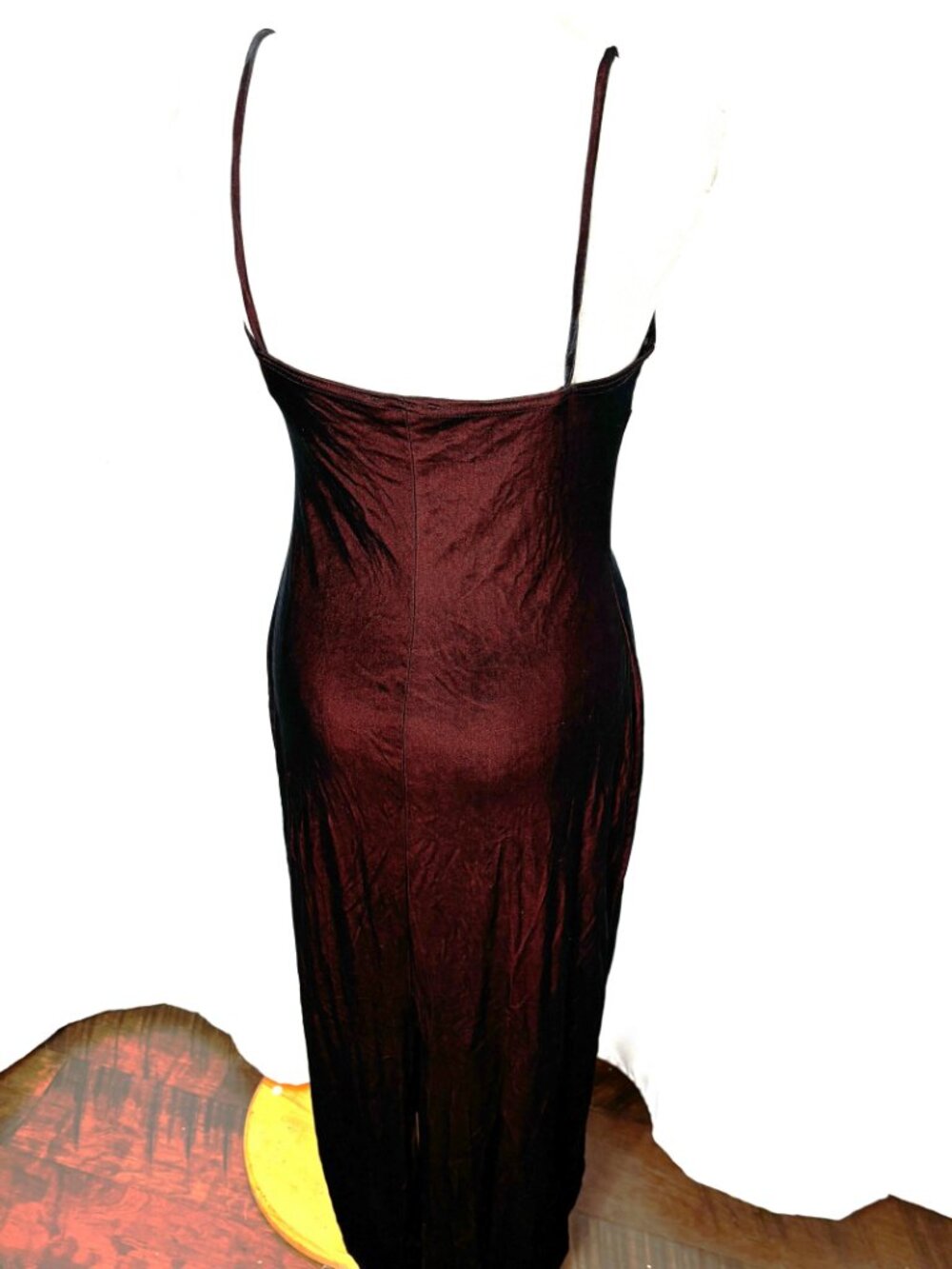 * Vtg Scene Y2K Burgundy Panne Velvet Body Skimming Maxi dress Sz 13 - Picture 9 of 16